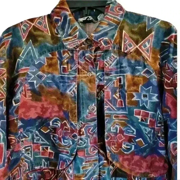 Mine & Bill's Outfitters Mens 1980's Vtg Retro Abstract Western Button Down. - Picture 4 of 6